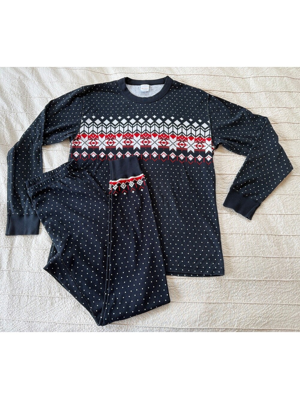 Hanna Andersson Fair Isle Long John Pajama Set Adult Unisex Large Organic Cotton
